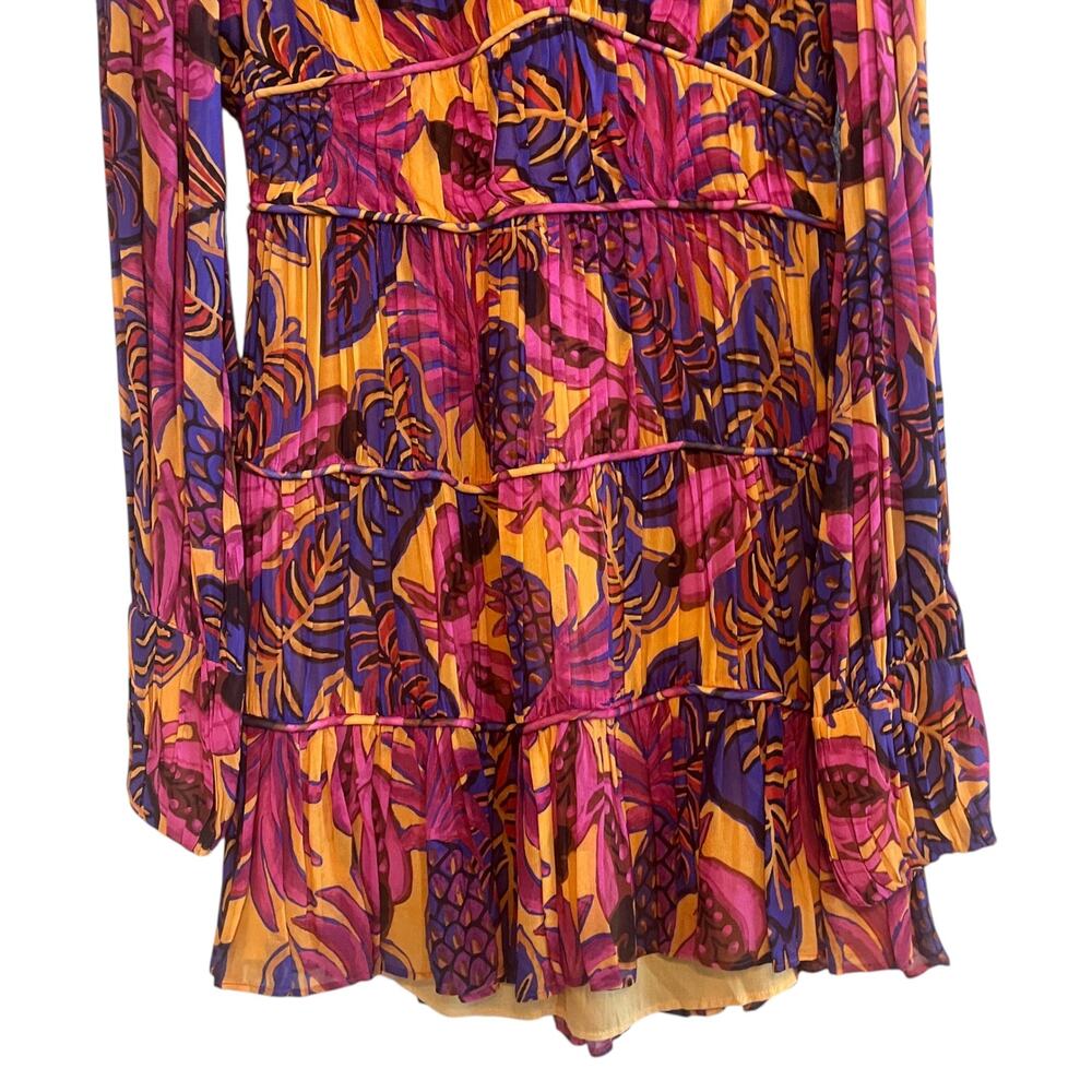 Farm Rio Anthropologie Fruit Dream Tropical Leaf Print Long Sleeve Mini Dress S - Picture 4 of 11